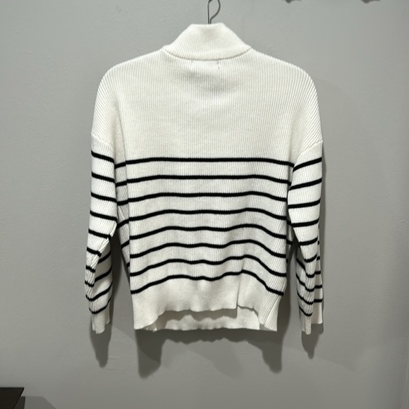 White and Black Striped Half-Zip Sweater - Picture 3 of 3